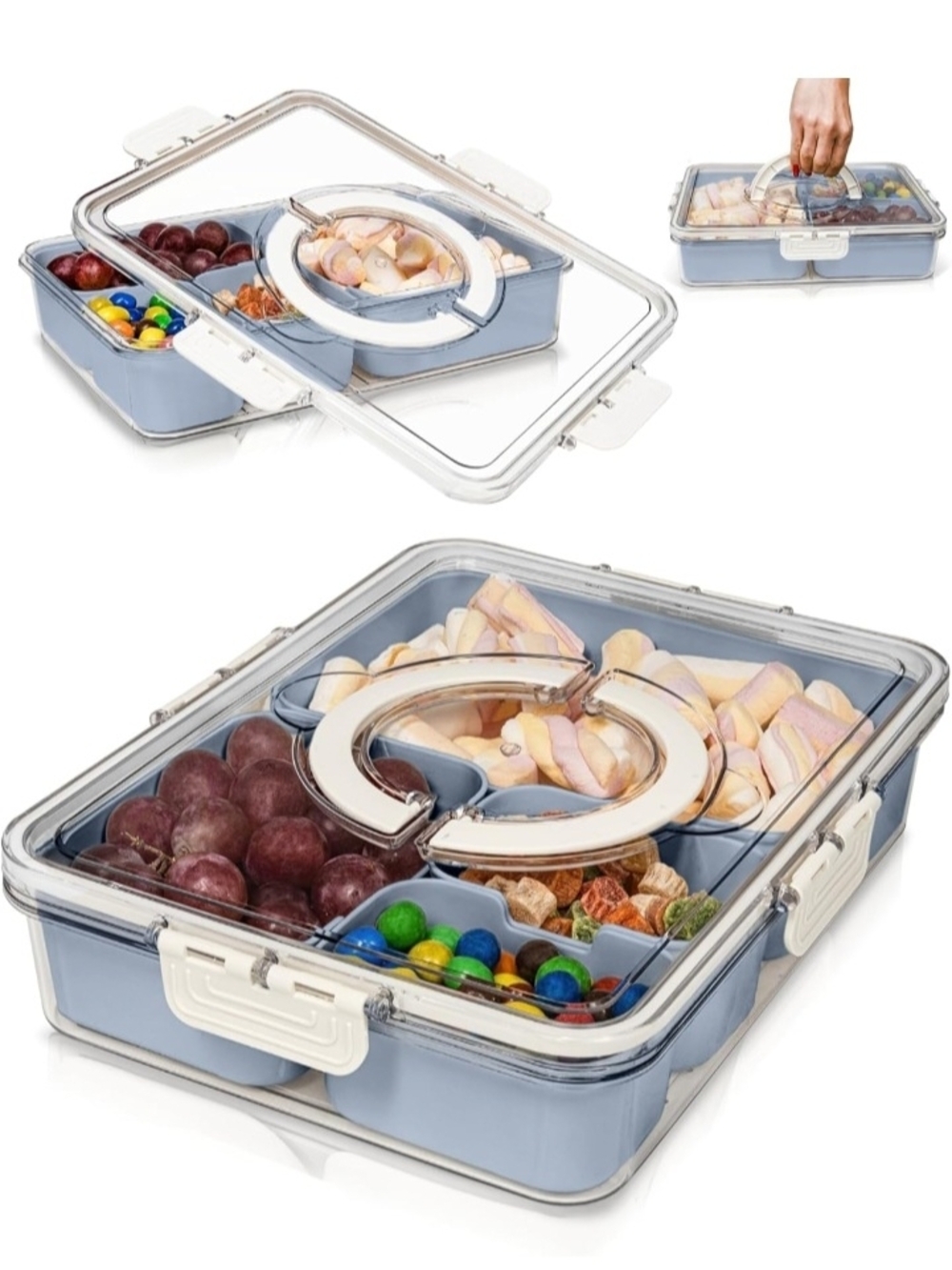 Multi-Compartment Organizer Storage Box Blue | Portable Tray Case w/ Handle - Picture 2 of 5